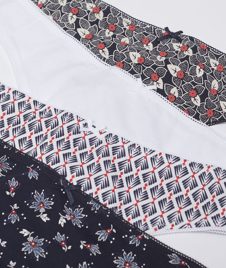 Lot de 4 tangas en coton marine.