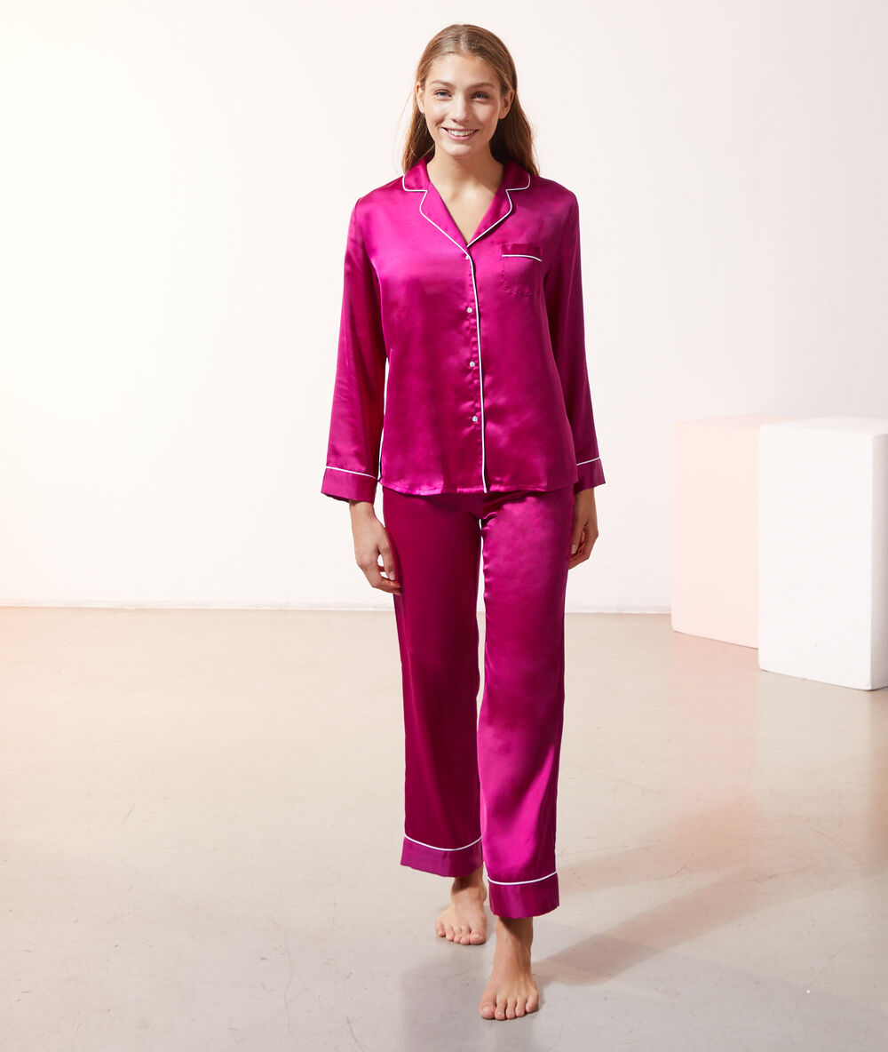 Pantalon de pyjama satiné fushia.