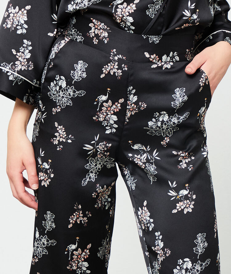 Pantalon satiné imprimé noir.
