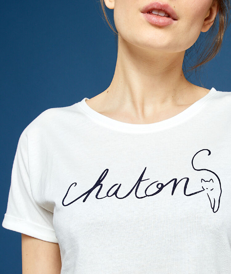 T-shirt imprimé "chaton" ecru.