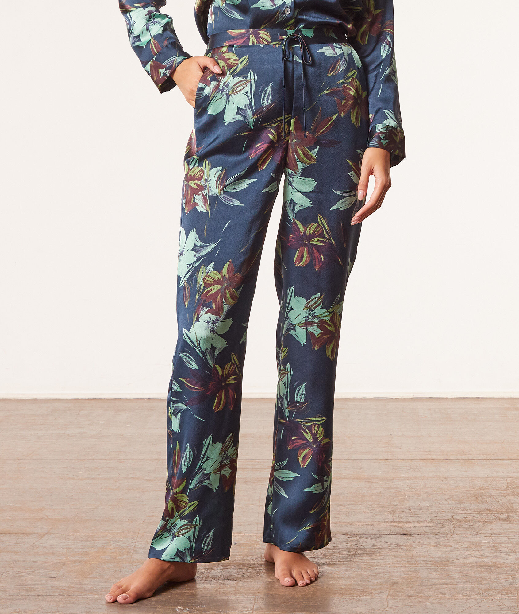 Pantalon satiné imprimé - Dryana - S - Bleu - Femme - Etam