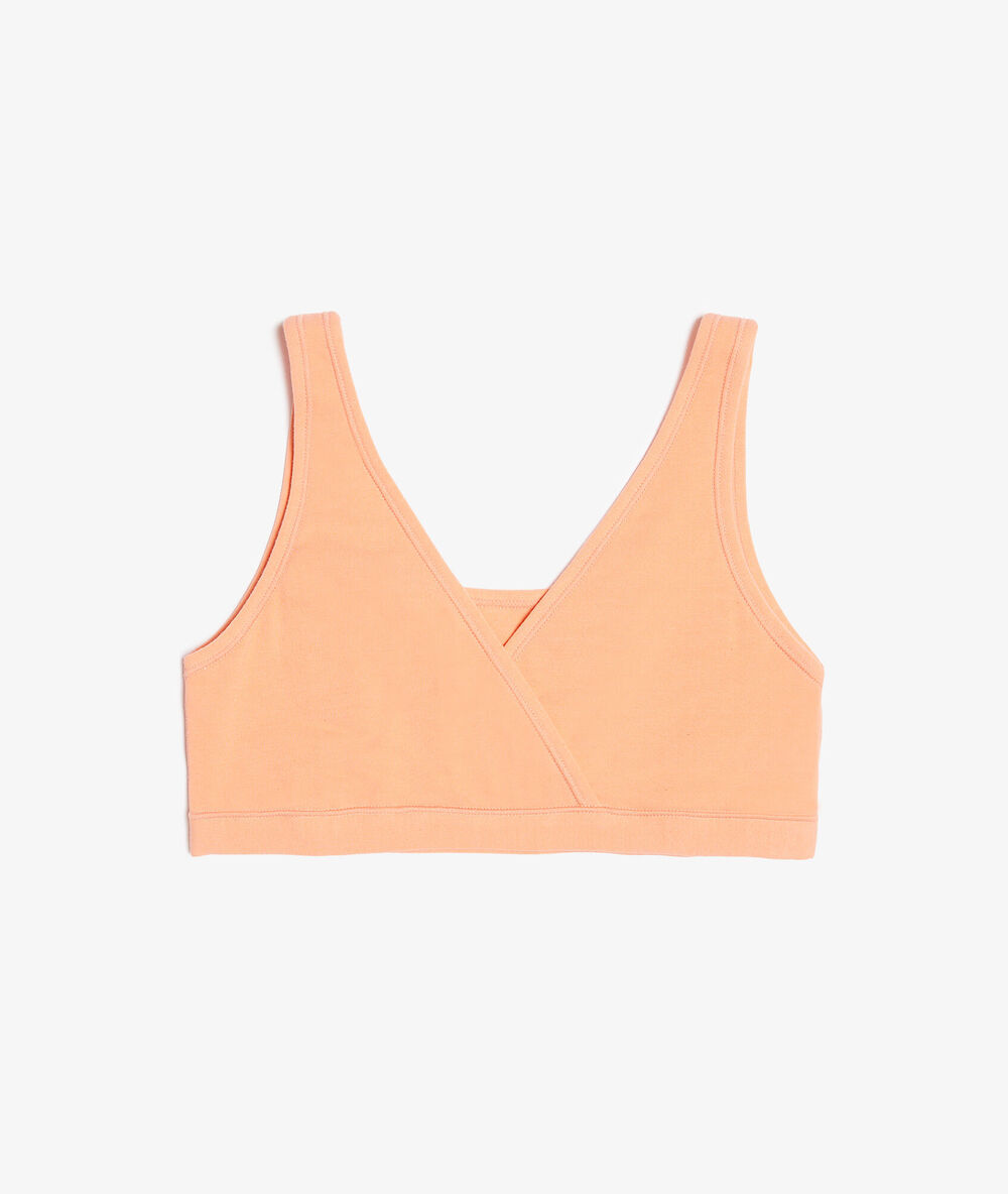 Brassière réversible en coton bio extensible corail.