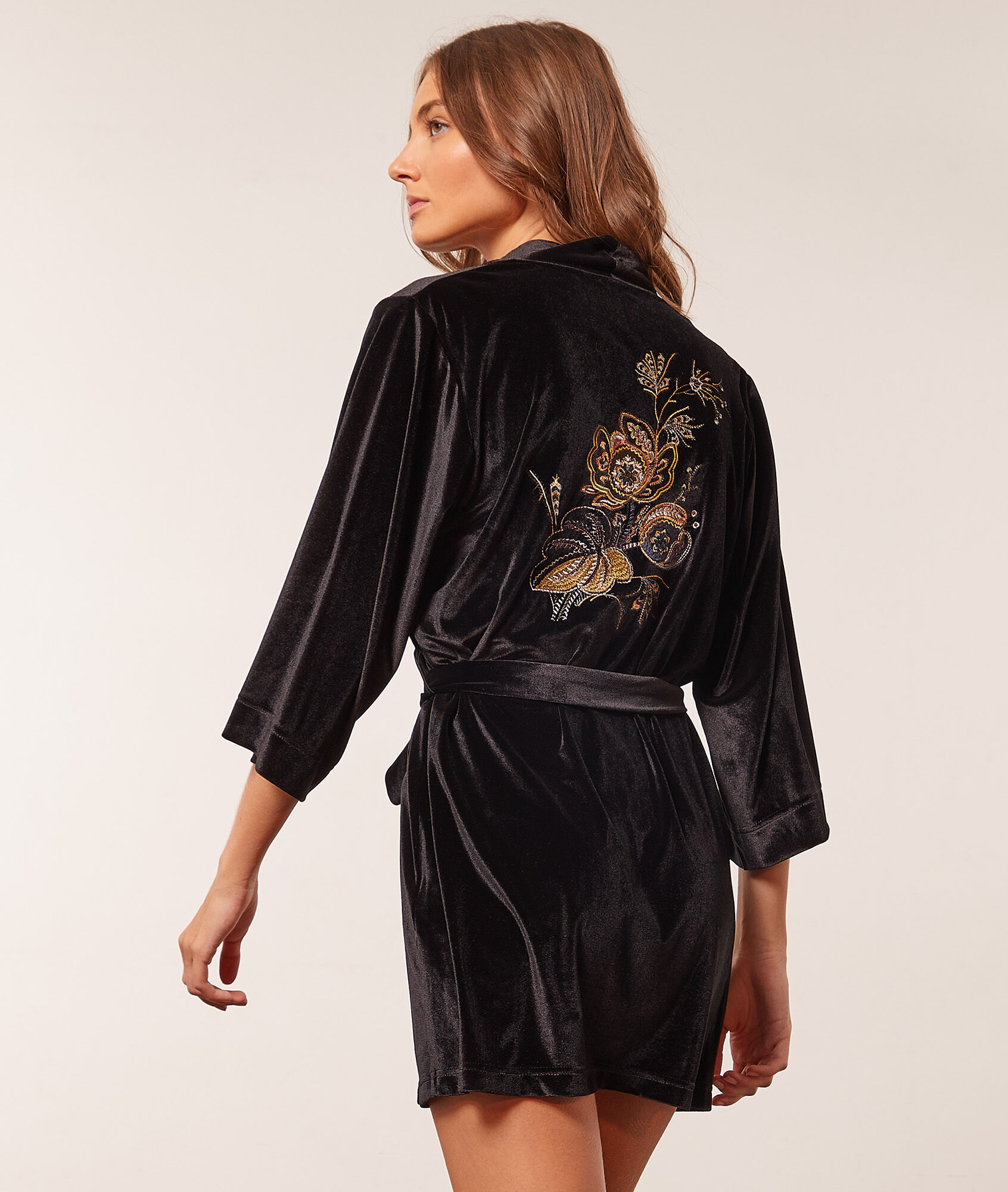 Déshabillé en velours brodé - Nomad - XS - Noir - Femme - Etam