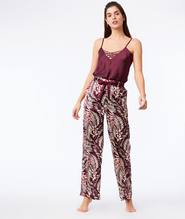 Top satiné décolleté liens bordeaux grenat.