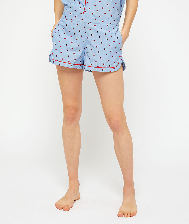 Short à pois bleu.