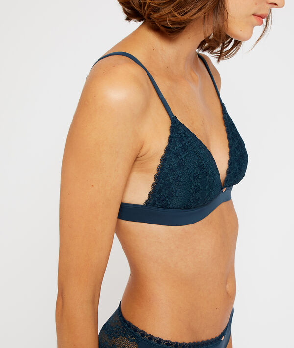 Triangle en dentelle, sans armatures bleu.