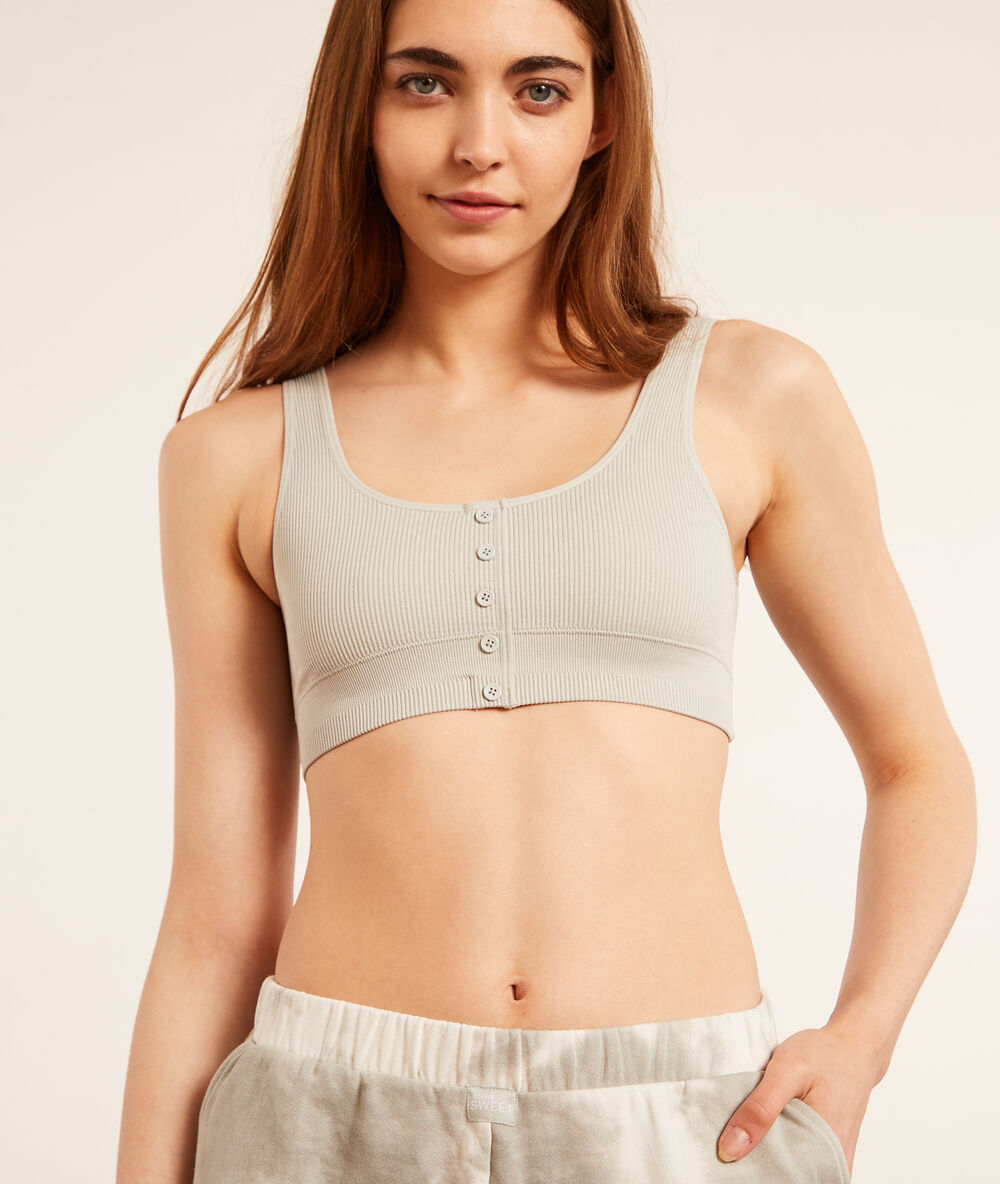 Brassière côtelée celadon.