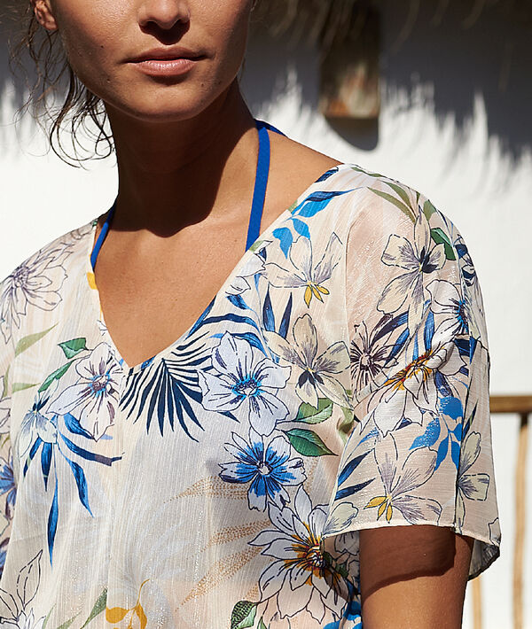 Tunique de plage, imprimé floral beige.