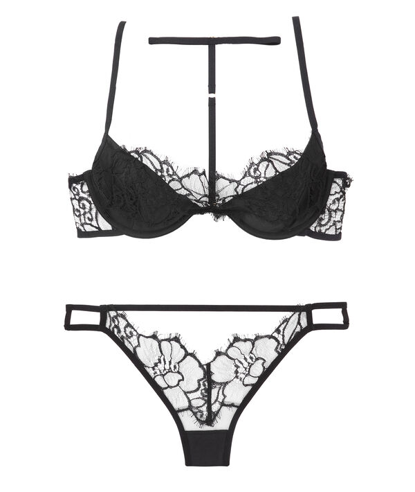 Soutien-gorge corbeille guipure, choker amovible noir.