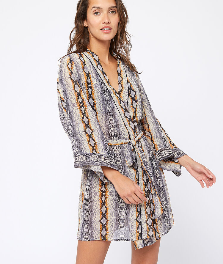 Kimono imprimé ethnique gris.