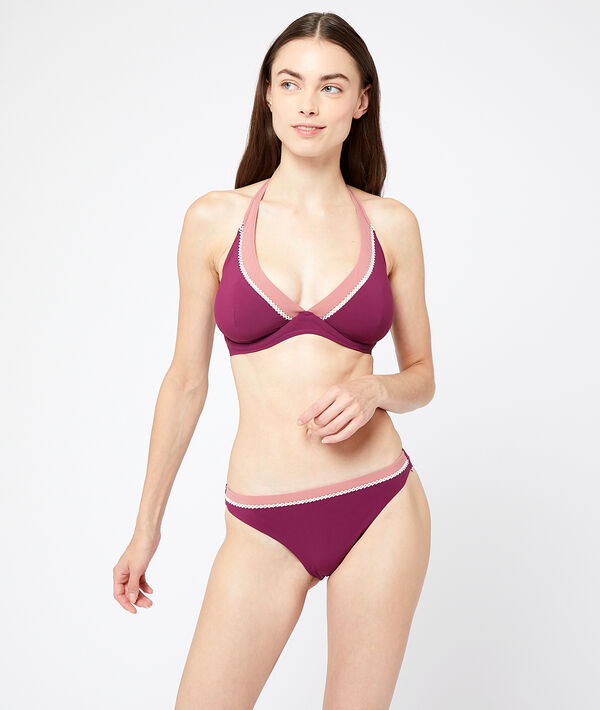 Haut de maillot de bain corbeille bicolore prune.