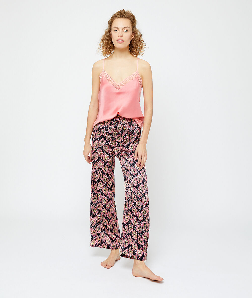 Pantalon satiné imprimé violet.
