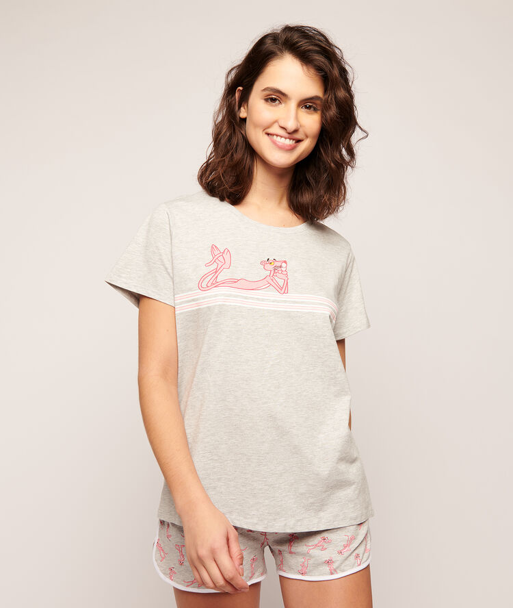 T-shirt panthère rose gris.