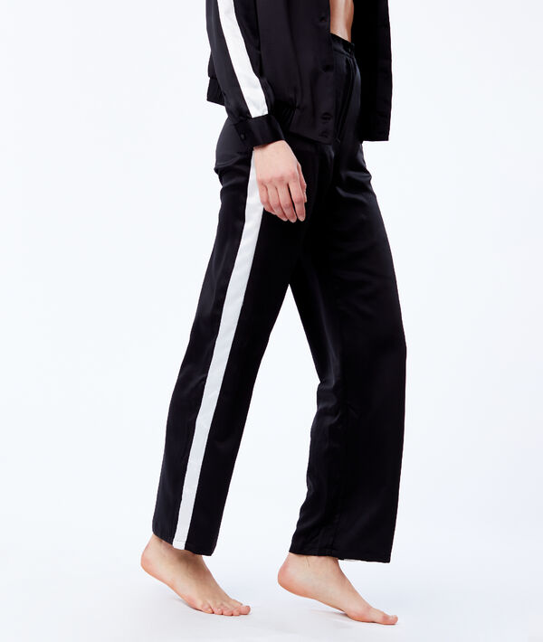 Pantalon large satiné à bandes contrastées Pantalon large satiné à bandes contrastées