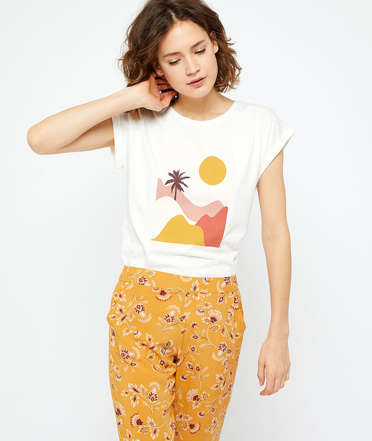 T-shirt imprimé en coton ecru.