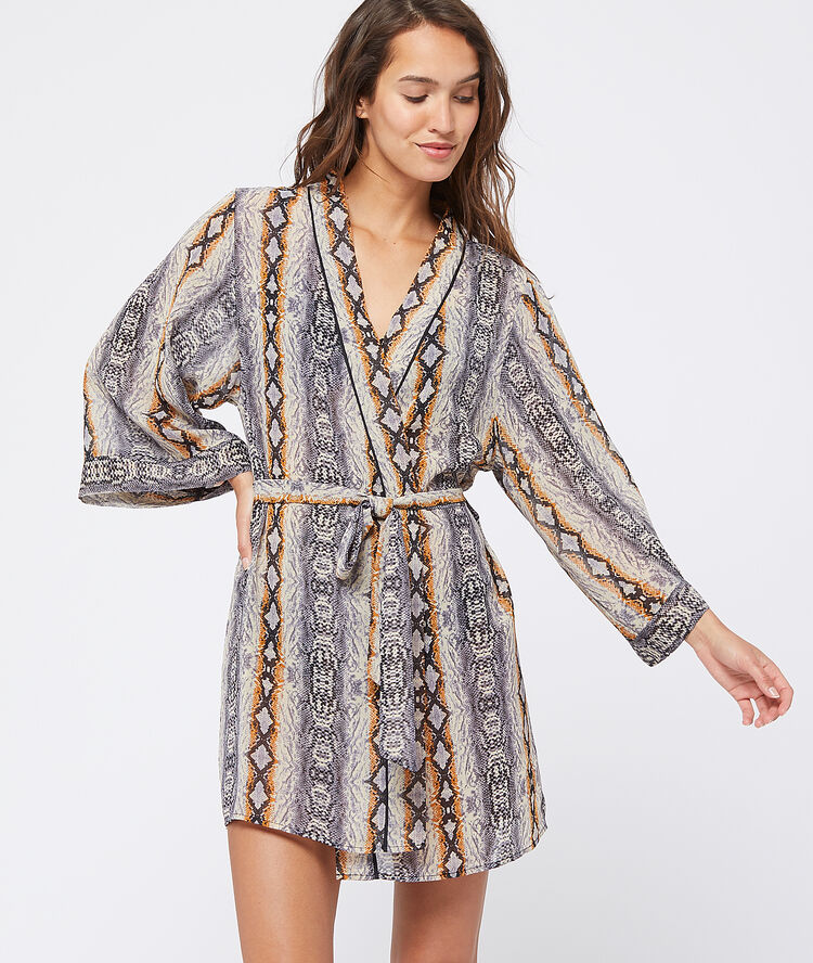 Kimono imprimé ethnique gris.