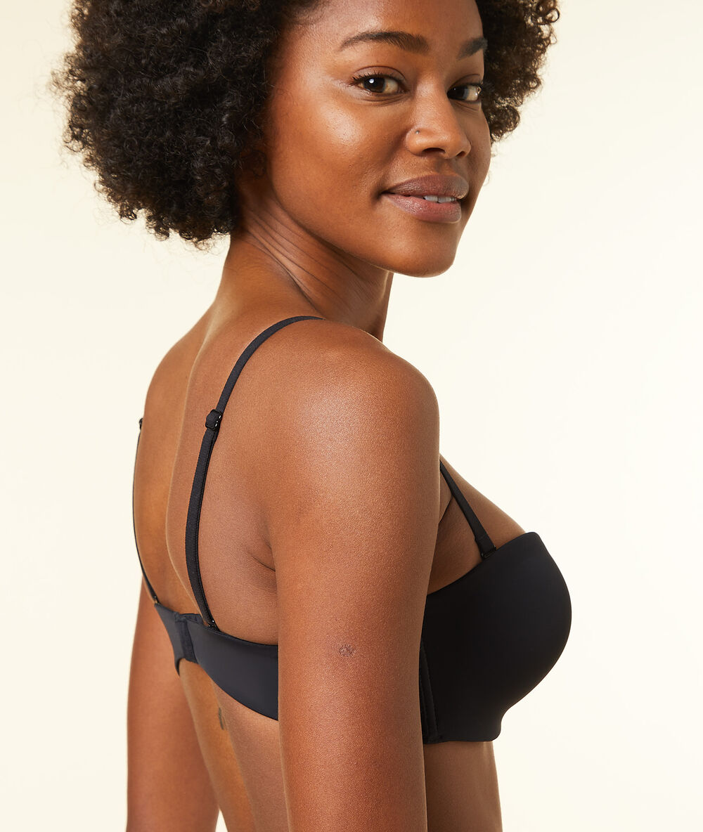 Bandeau microfibre push up, bretelles amovibles - bonnets a et b noir.