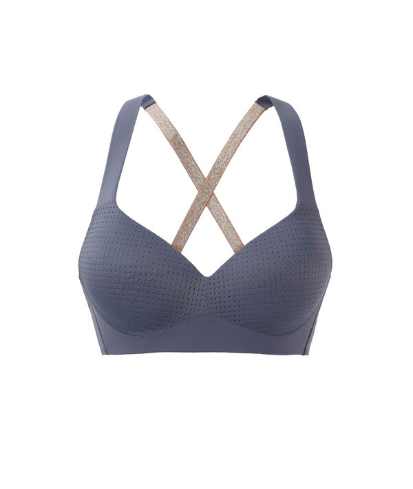 Brassière technique à bretelles larges croisées - maintien fort anthracite.