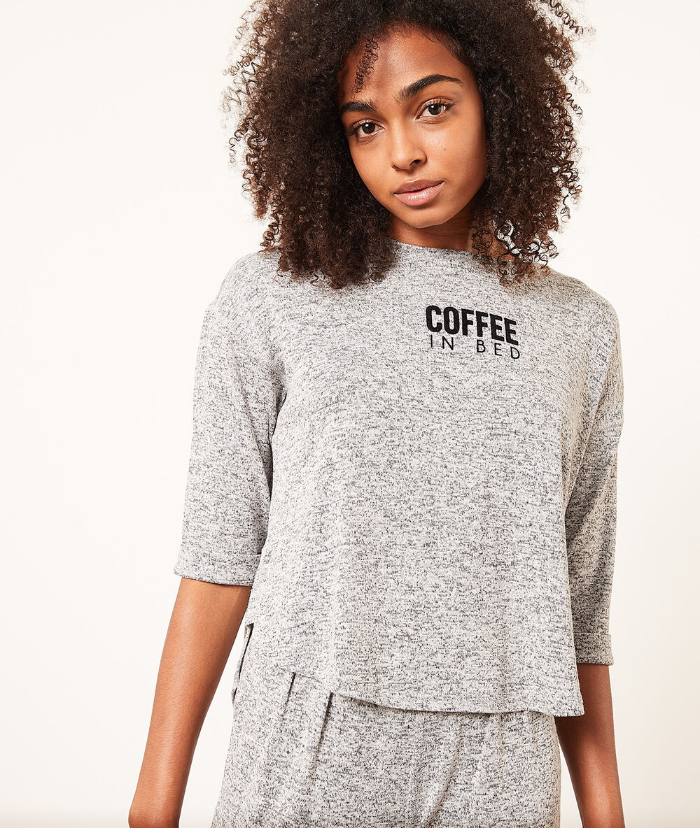 Top manches 3/4 "coffee in bed" gris.