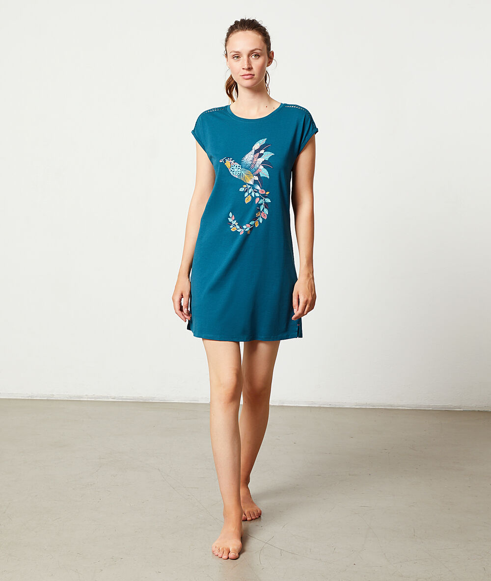 Chemise de nuit bleu canard.