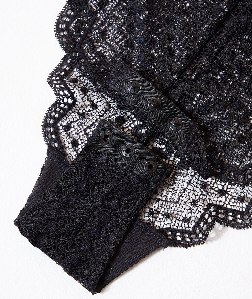 Body en dentelle à liens noir.