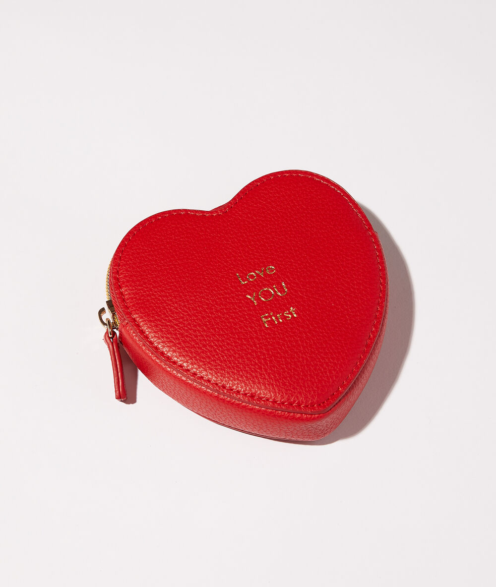 Petit porte-monnaie cœur "love you first" rouge.
