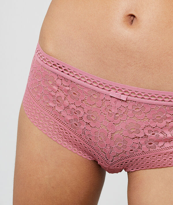 Shorty en dentelle florale rose bonbon.