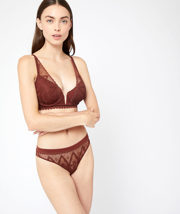 Soutien-gorge n°6 - triangle naturel en dentelle marron.