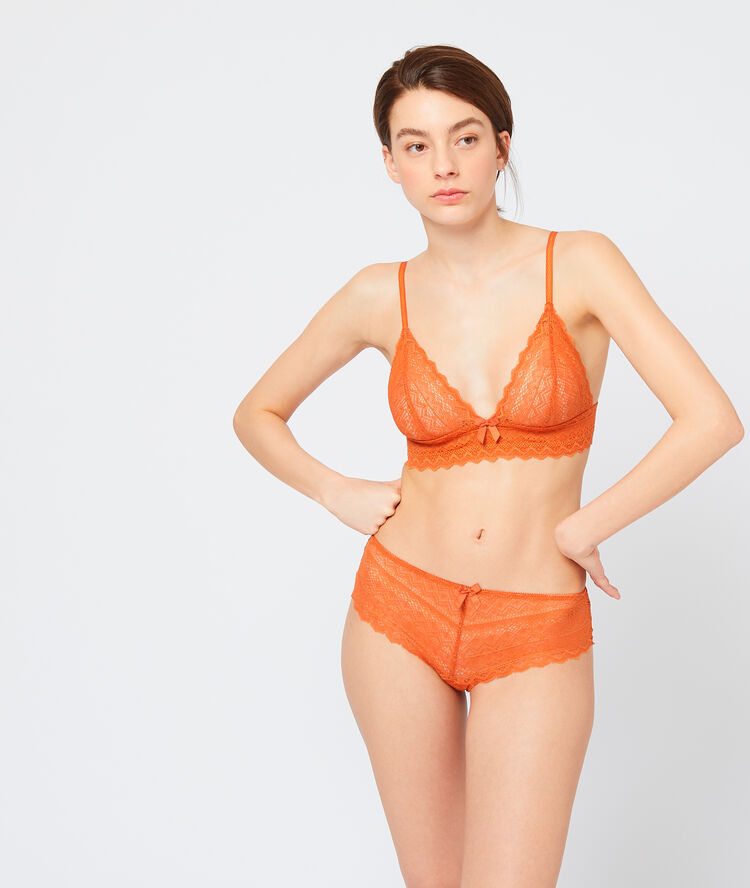 Shorty en dentelle géométrique abricot.