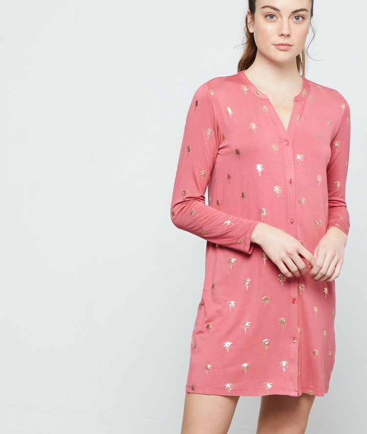 Chemise de nuit imprimé palmiers rose.