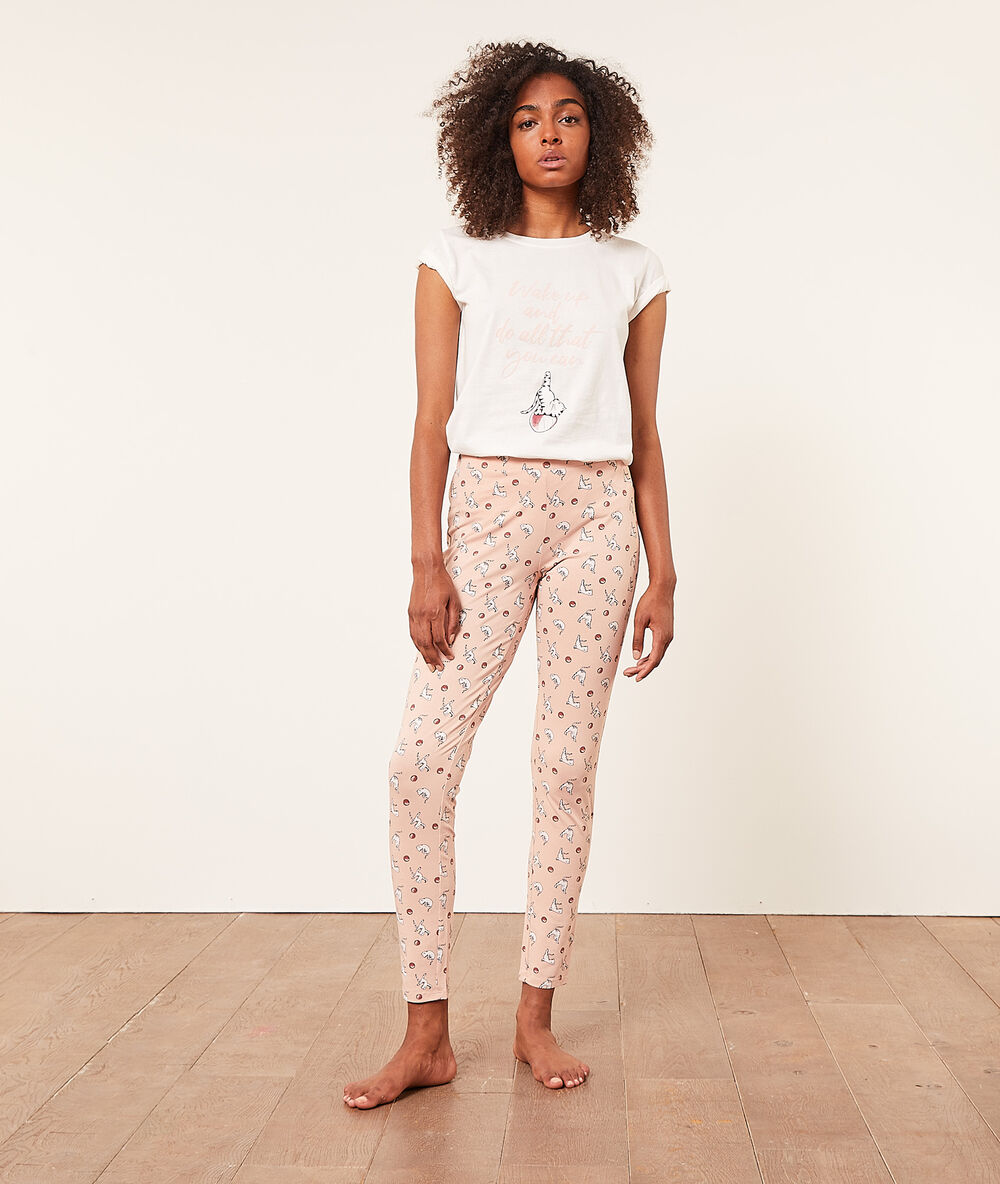 Legging imprimé chats rose poudre.
