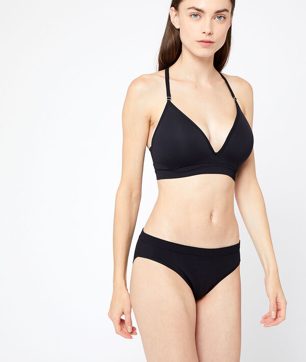 Soutien-gorge sans armatures, dos croisé noir.