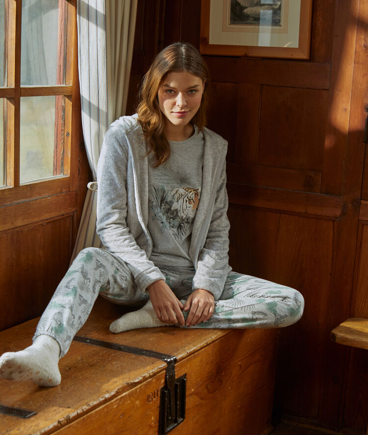 T-shirt imprimé tigre en coton gris.