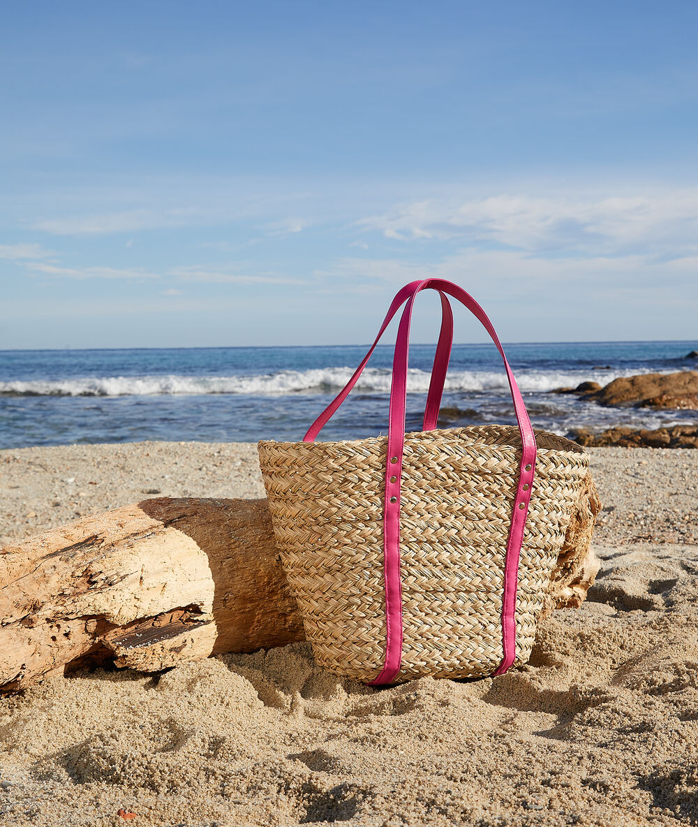 Panier de plage en paille lin.