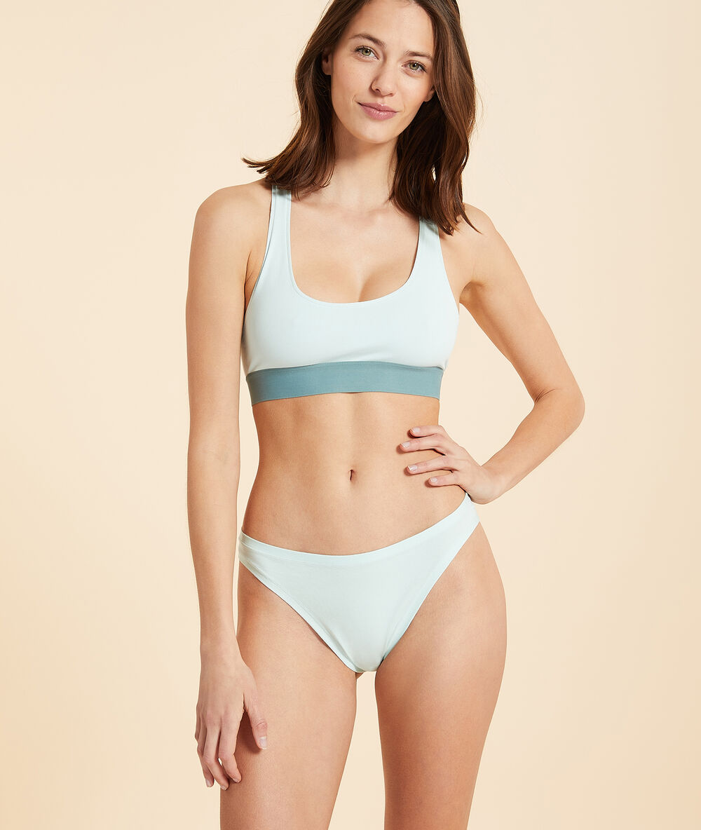 Brassière dos nageur en coton turquoise.