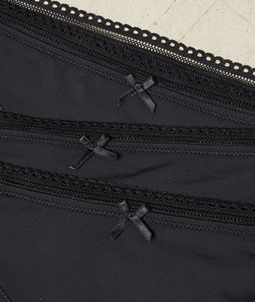 Lot de 3 culottes, bords ajourés noir/bleu/blanc.