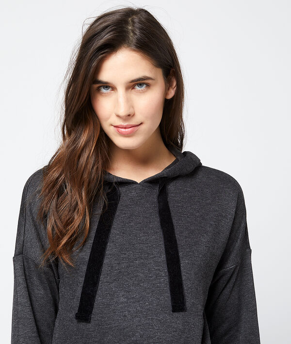 Sweat homewear à capuche liens velours gris.
