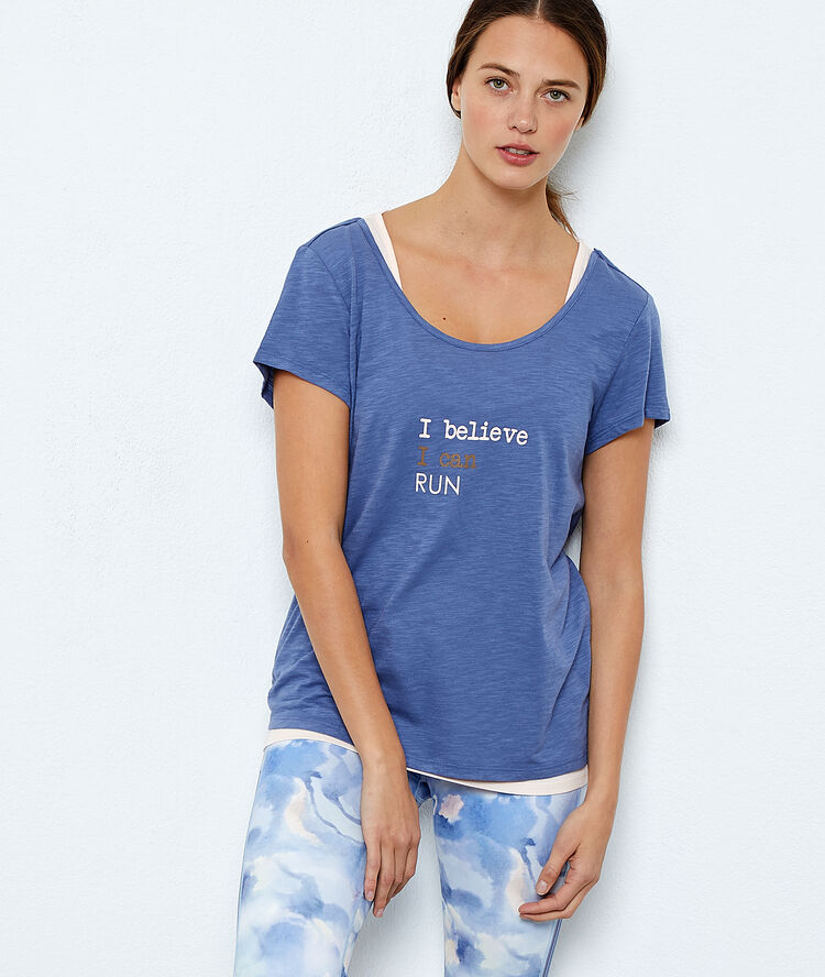T-shirt de training, débardeur intégré bleu.