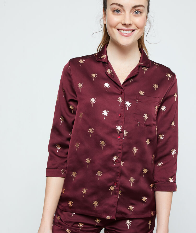Chemise de nuit imprimé palmiers bordeaux grenat.