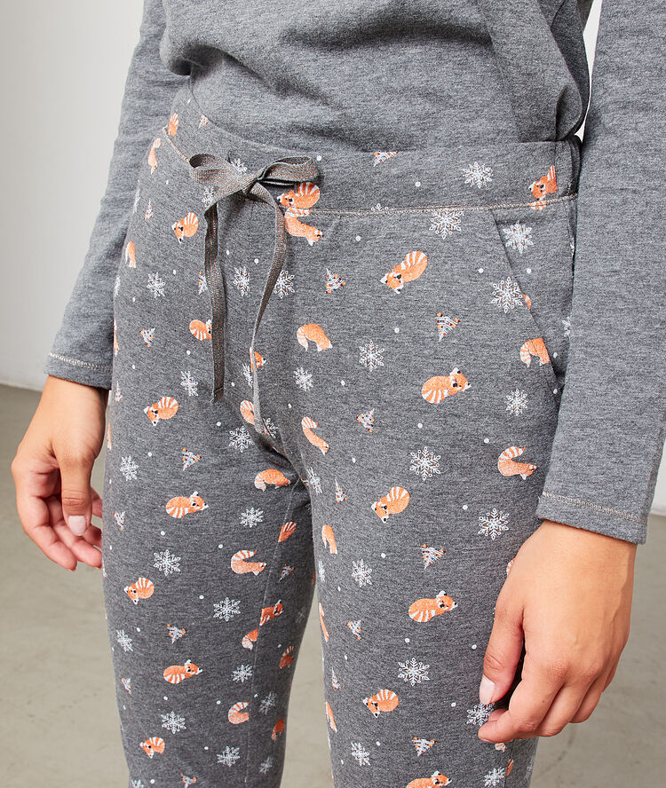 Pantalon imprimé panda roux anthracite.