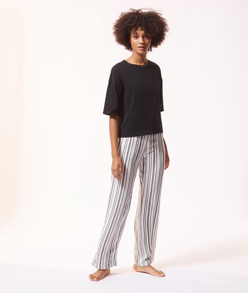 Pantalon de pyjama à rayures noir.
