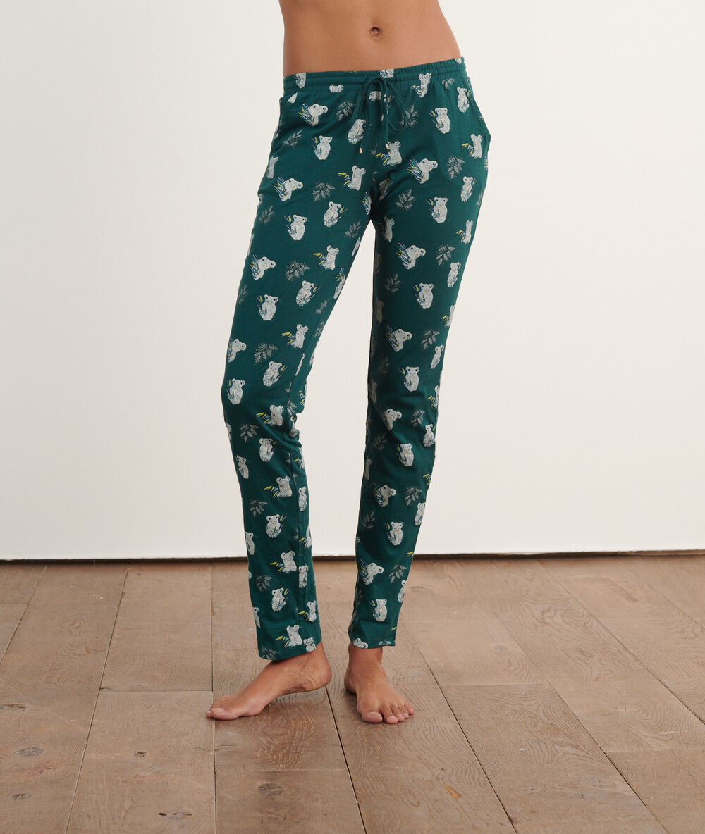 Pyjama 3 pièces imprimé, veste polaire vert.