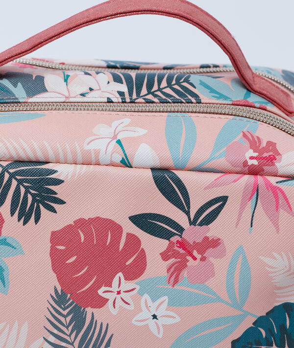 Trousse de toilette imprimée tropical rose.