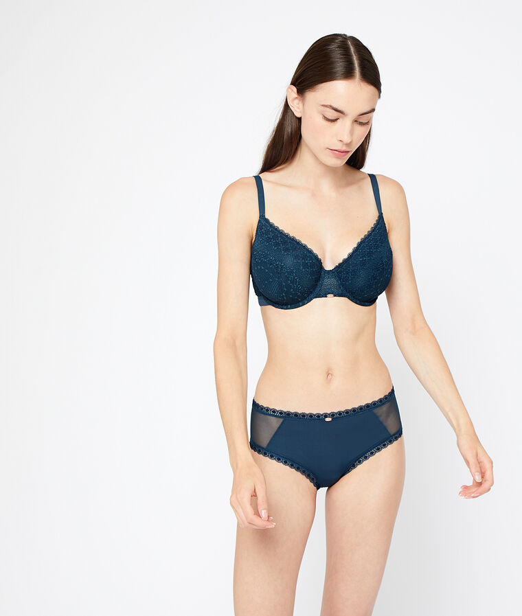Soutien-gorge ampliforme en dentelle, coques ultra-fines bleu.