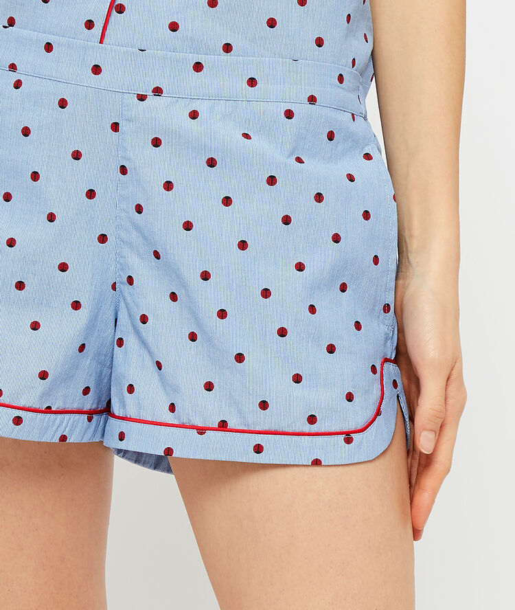 Short à pois bleu.