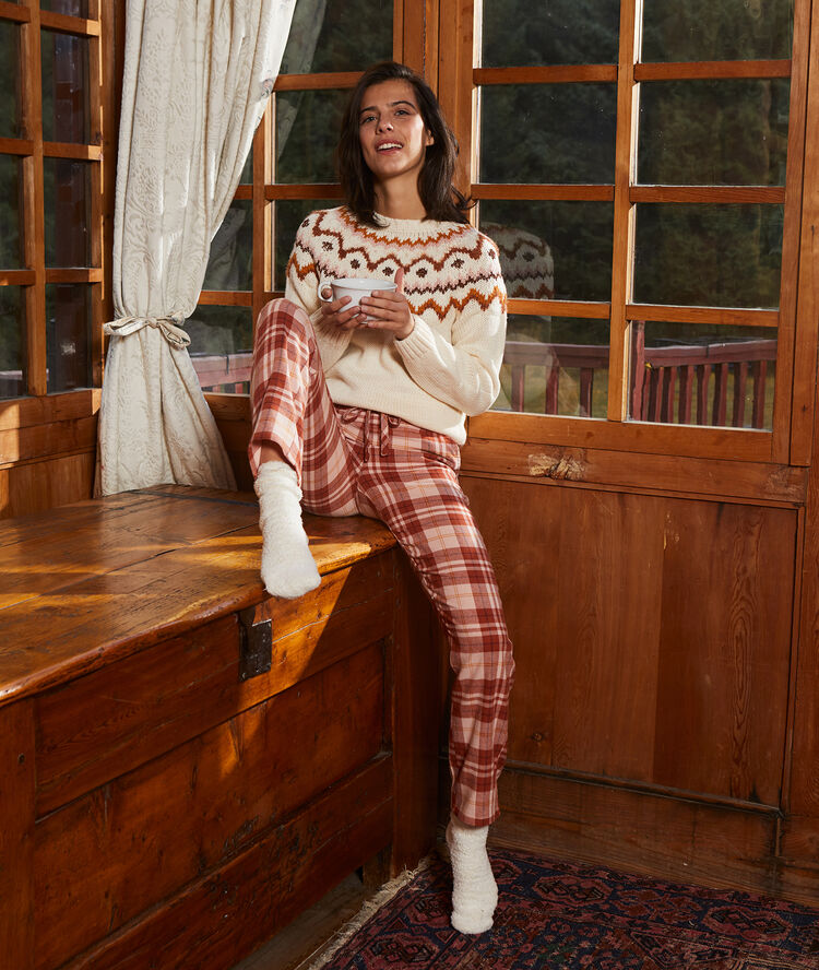 Pull grosse maille motif hivernal ecru.