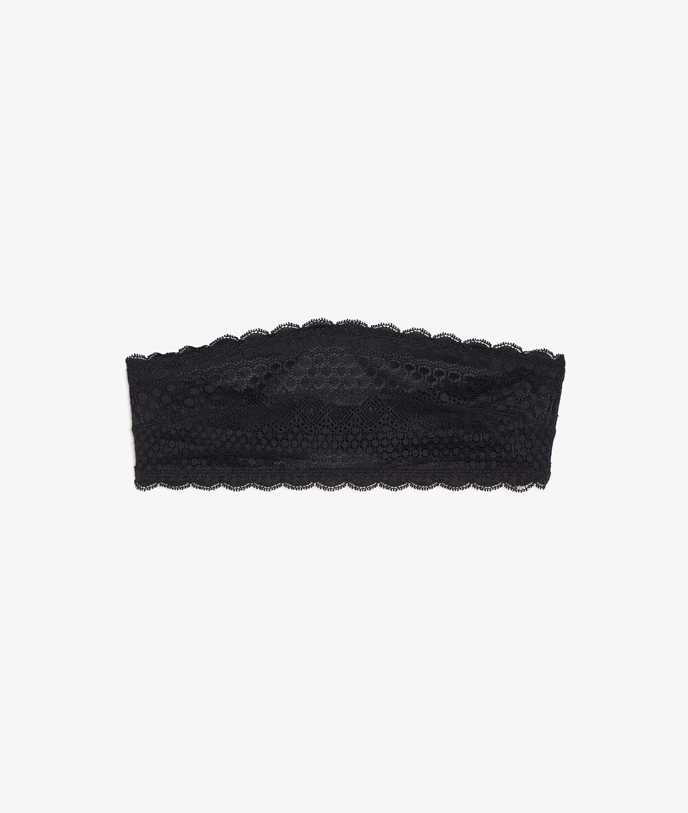 Soutien-gorge bandeau en dentelle noir.