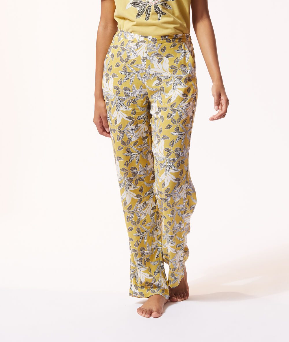 Pantalon de pyjama imprimé fleuri anis.