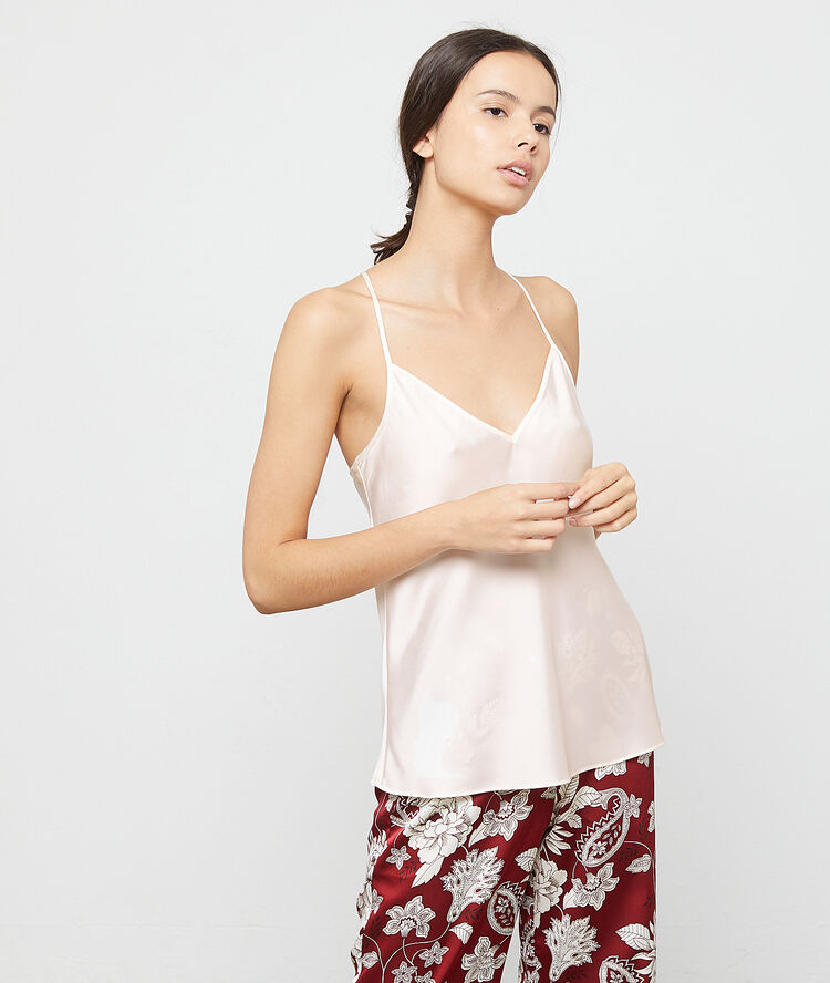Top satin dos dentelle ecru.