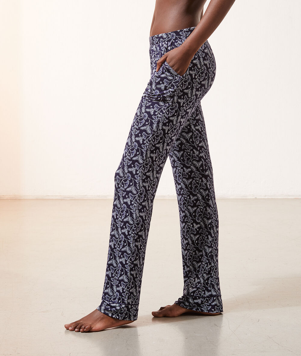 Pantalon satiné imprimé marine.